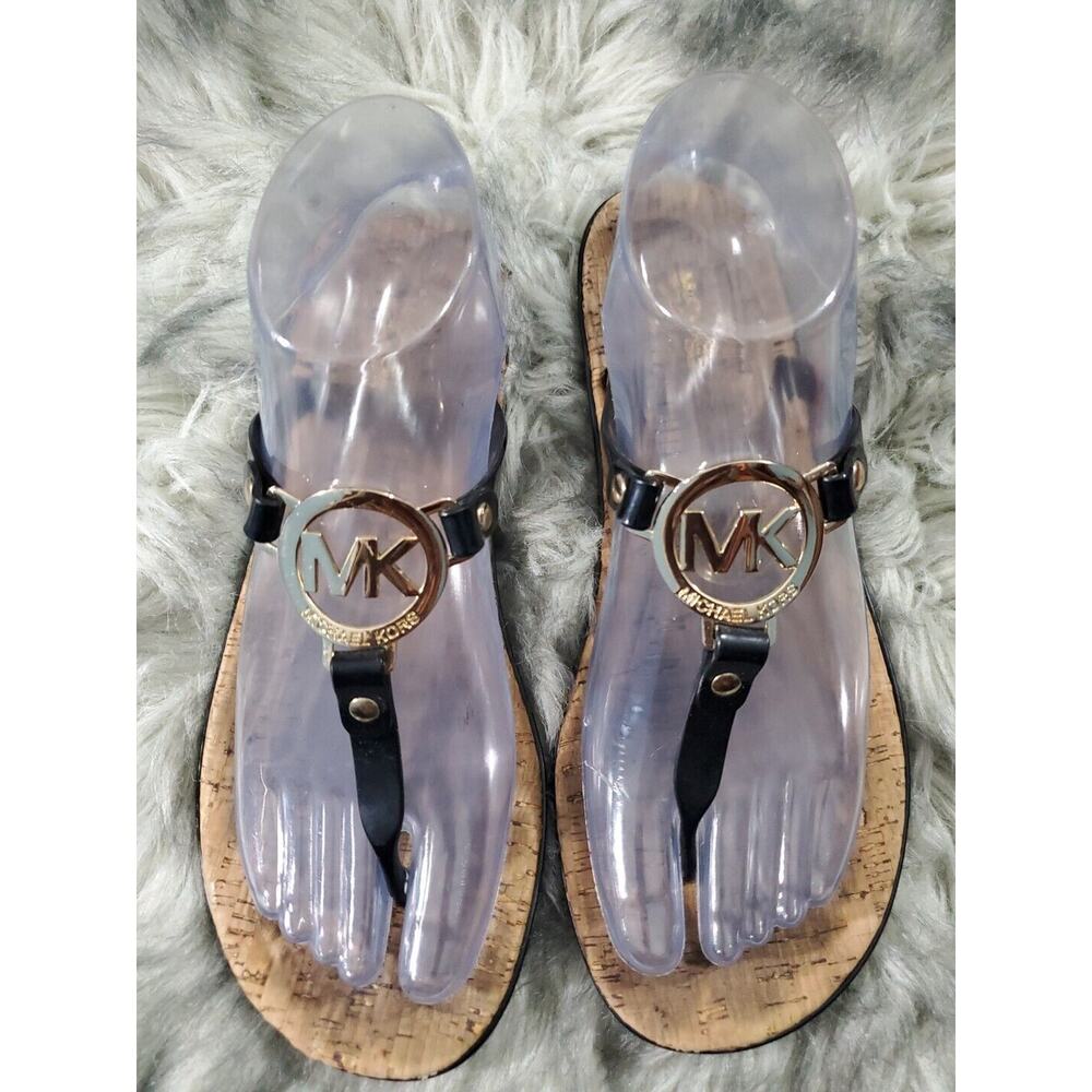 Michael Kors Women's Size 8 leather Thong Flip-Flop Slip On Black Logo Sandals - Picture 5 of 14